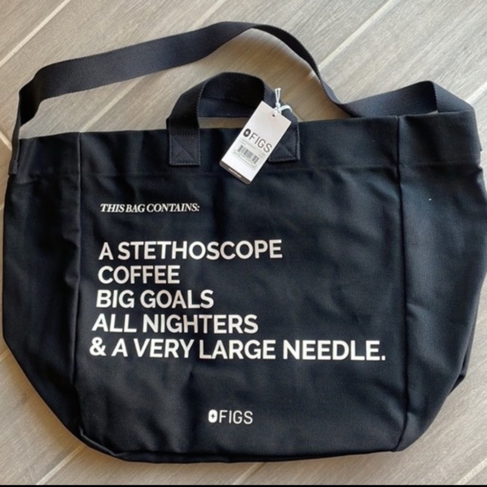 Figs Nursery Scrubs Black Duffel Canvas Tote NWT - Picture 3 of 3